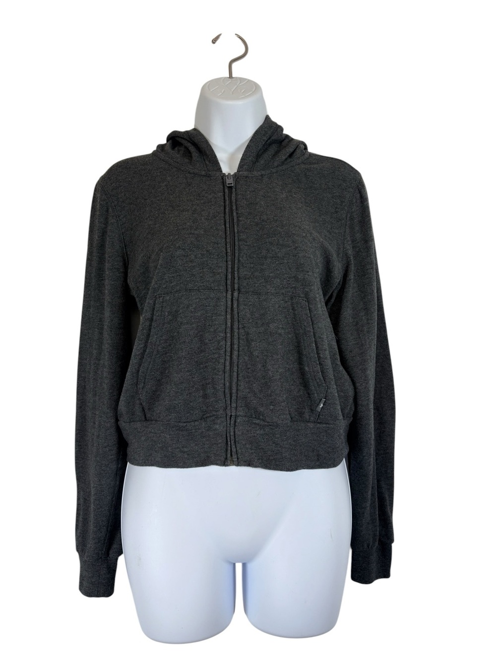Tna Cropped Zip Hoodie Charcoal Gray Full Zip Sweatshirt SzM